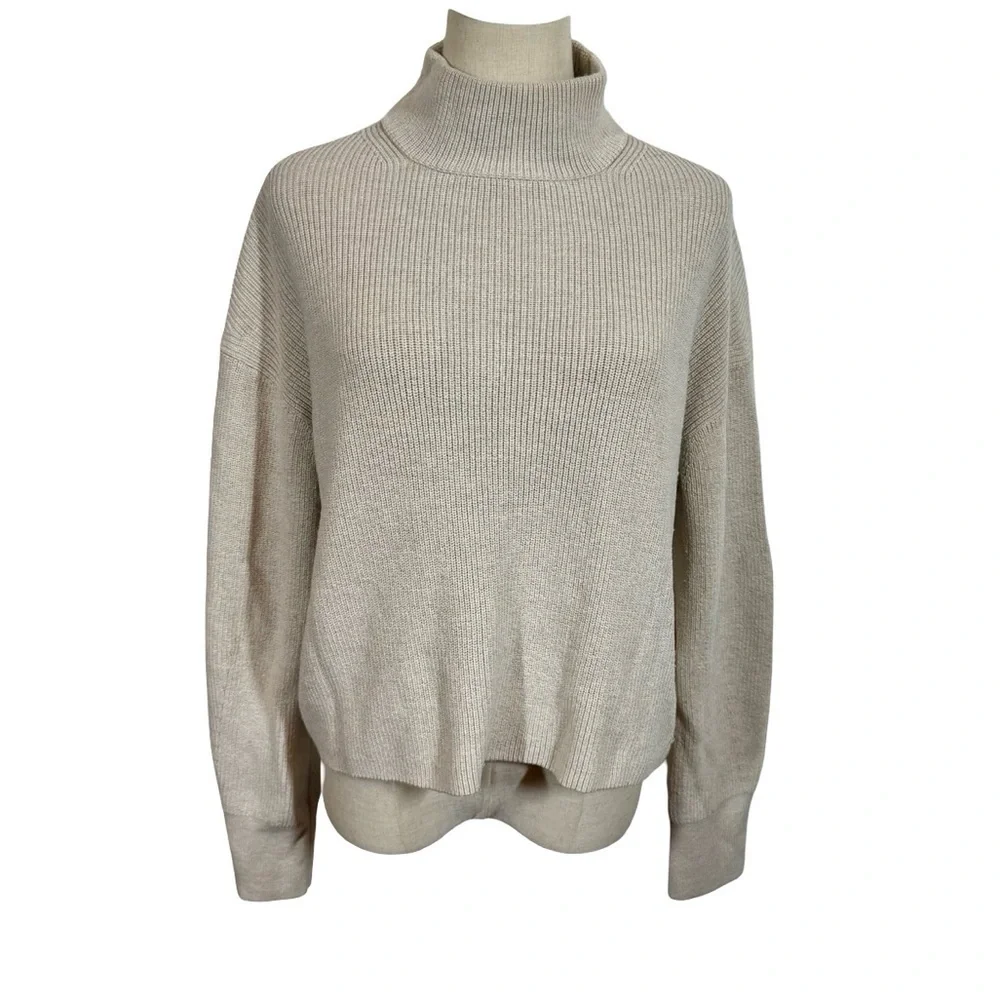 Lululemon Merino Wool-Blend Ribbed Turtleneck Sweater Heathered Natural Ivory